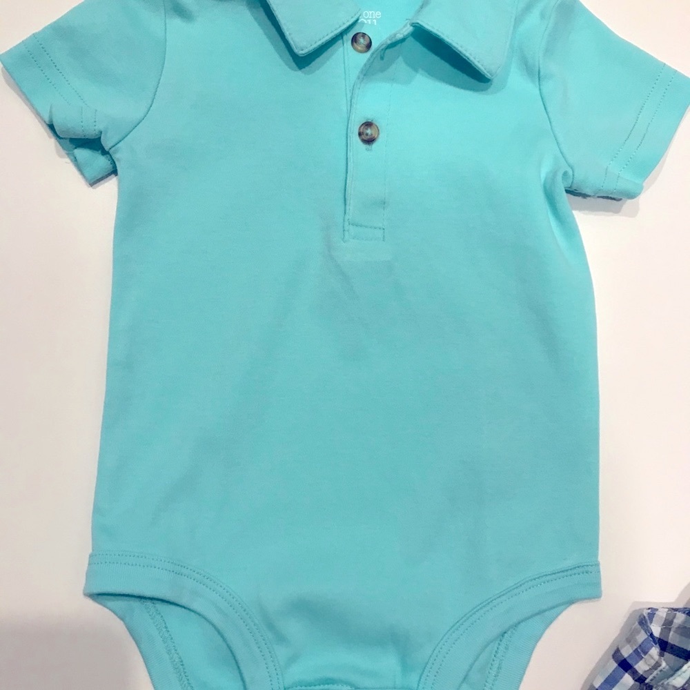 Carter’s NWOT 2 piece plaid overall short set  12M - Picture 4 of 7